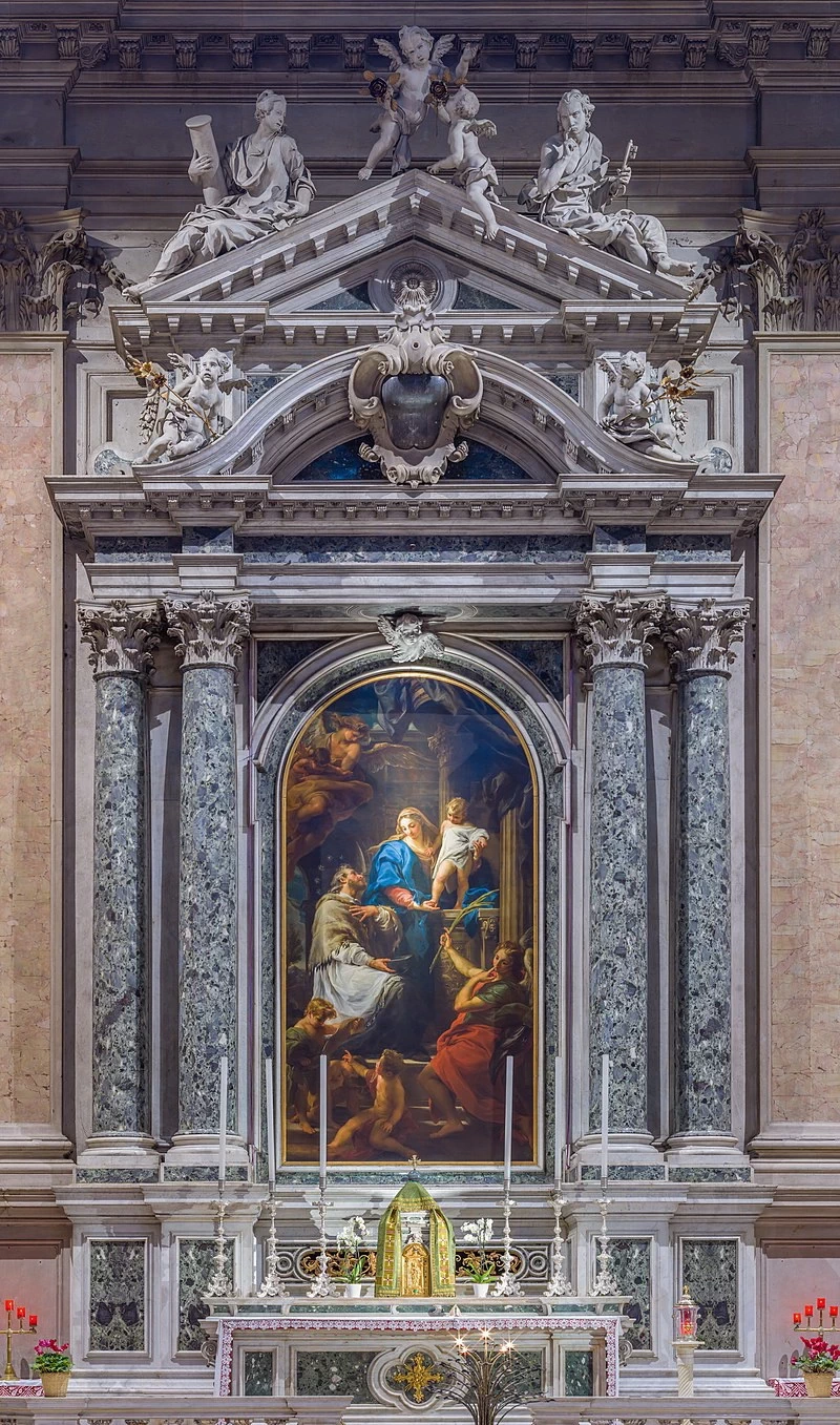 Altare con pala San Giovanni Nepomuceno davanti alla Madonna col Bambino - Chiesa di Santa Maria della Pace, Brescia, Batoni Pompeo